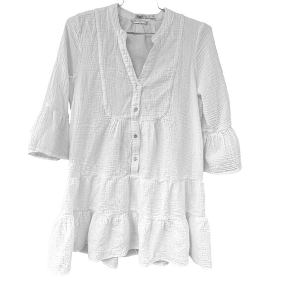 Faherty Kasey Cotton Gauze Casey Tiered Ruffle Bell 3/4 Sleeves Dress.Size Small - Picture 3 of 10